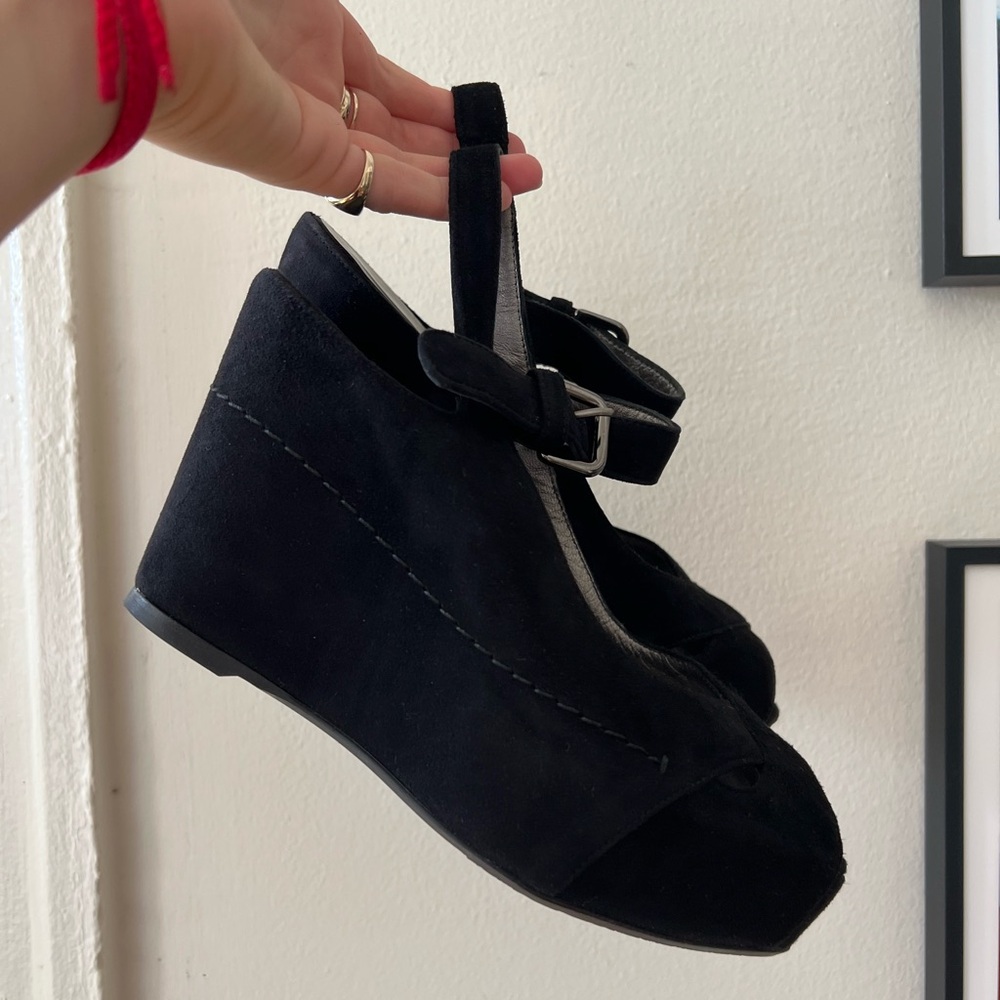 Stuart Weitzman black suede wedges. Size 6. Good condition, worn twice.